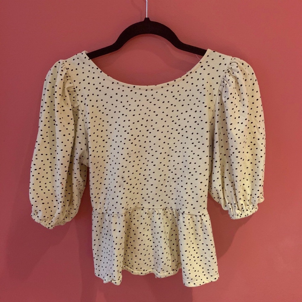 Yellow PolkaDot Puff Sleeve Open Back Lace up Top